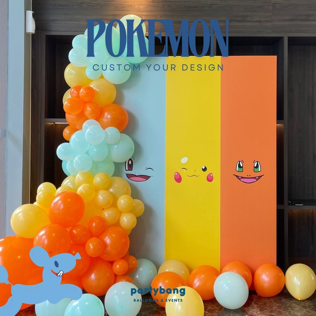Pokemon Kids Theme Backdrop Setup with Balloon Garland (One Board)