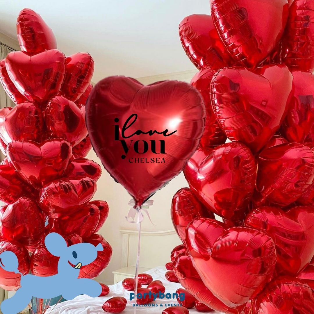 Jumbo 32inch Custom Heart with 18inch Red Hearts (43pcs)