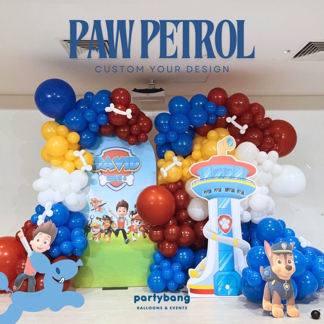 Paw Petrol Kids Theme Backdrop Setup with Balloon Garland (Two Boards)