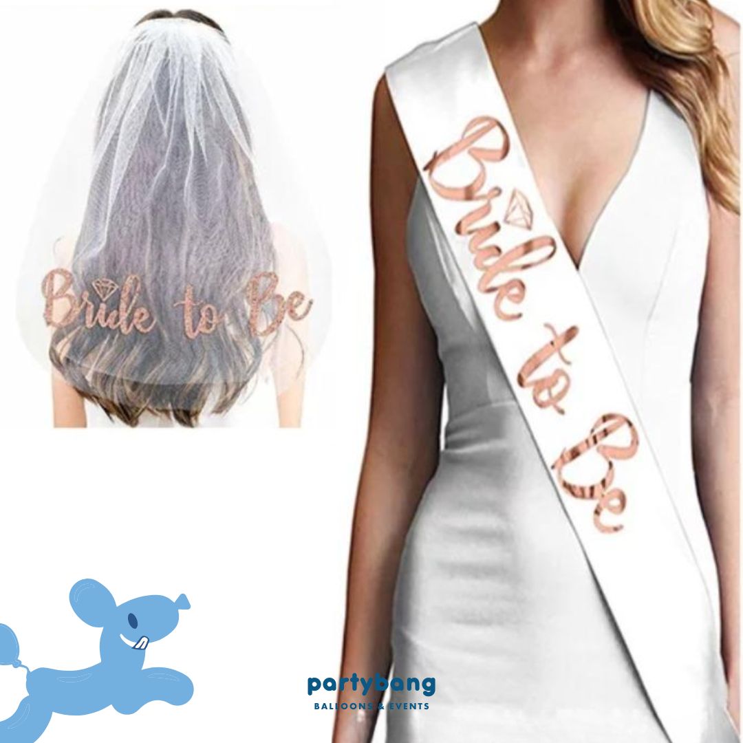 Bride To Be Sash & Headband & Veil Tiara Set Bridal Shower Bachelorette Party