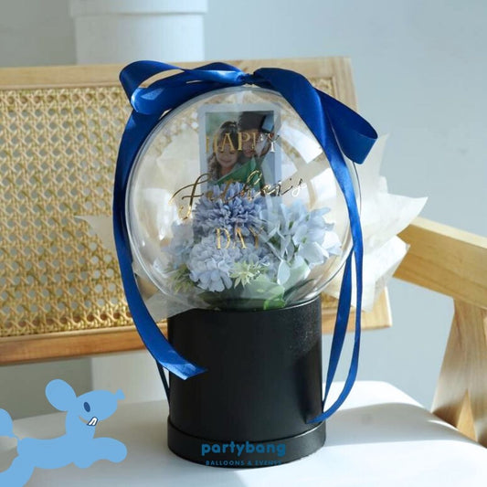 Everlasting Flower Custom Photo & Money Flower Plastic Dome Gift Box (Sapphire)