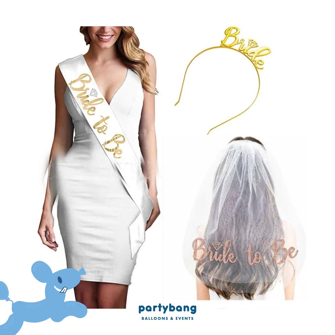 Bride To Be Sash & Headband & Veil Tiara Set Bridal Shower Bachelorette Party