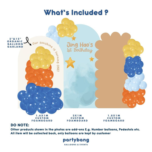 Sunshine Kids Theme Backdrop Setup with Balloon Garland (Three Boards)