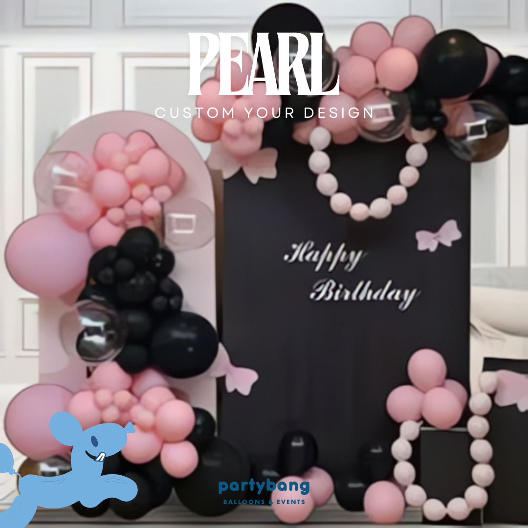Classic Pearl Adult Theme Backdrop Setup with Balloon Garland (Two Boards)