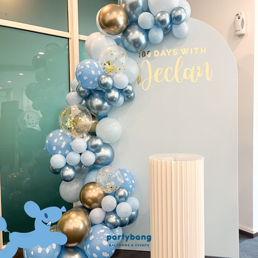 Plain Foamboard Arch Backdrop Setup with Balloon Garland (One Board w Pedestal)