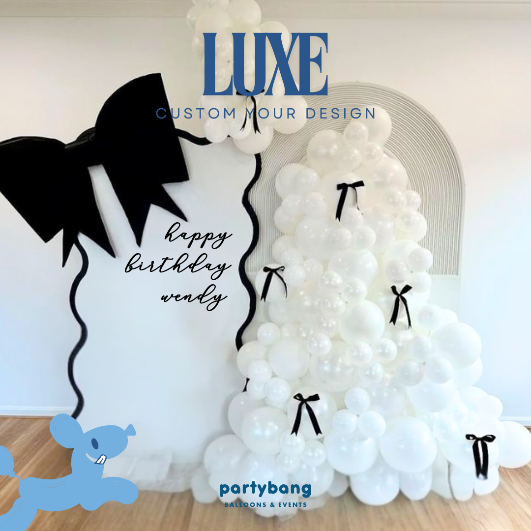 Luxe Ribbon Adult Theme Backdrop Setup with Balloon Garland (Two Boards)