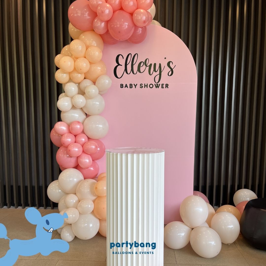 Plain Foamboard Arch Backdrop Setup with Balloon Garland (One Board w Pedestal)