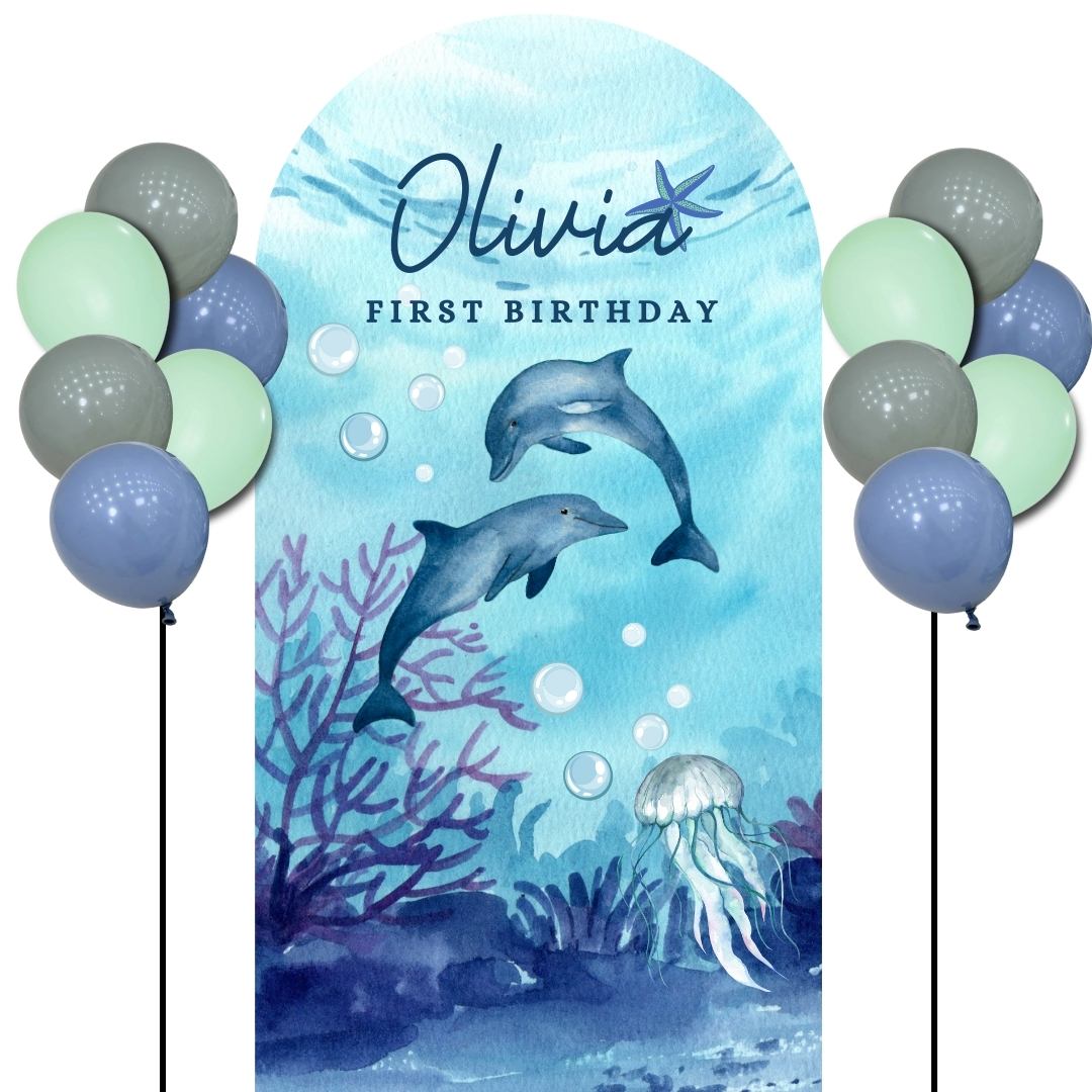 Custom Theme Foam Backdrop Set-up with Helium Balloons Superb A (One Board) Ocean