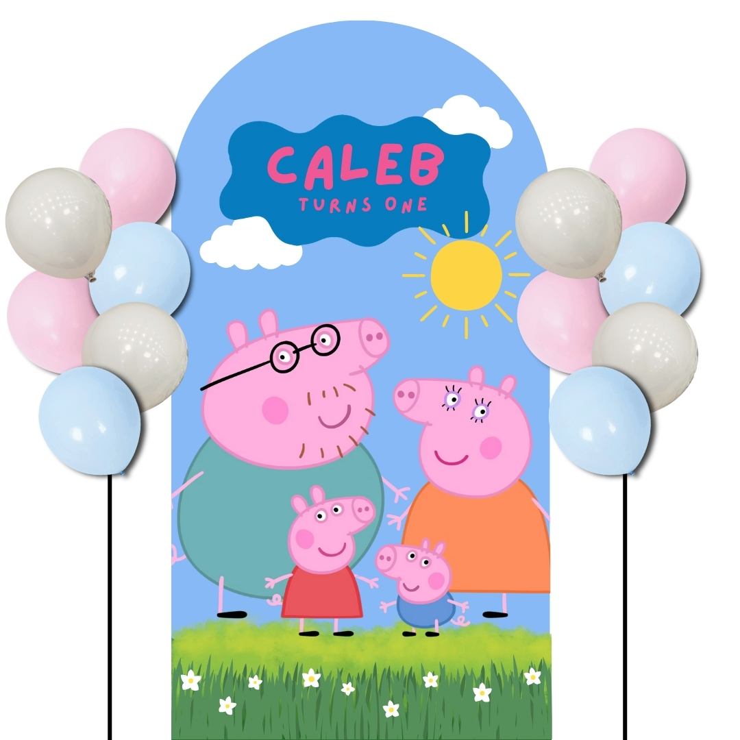 Custom Theme Foam Backdrop Set-up with Helium Balloons Superb A (One Board) Peppa Pig