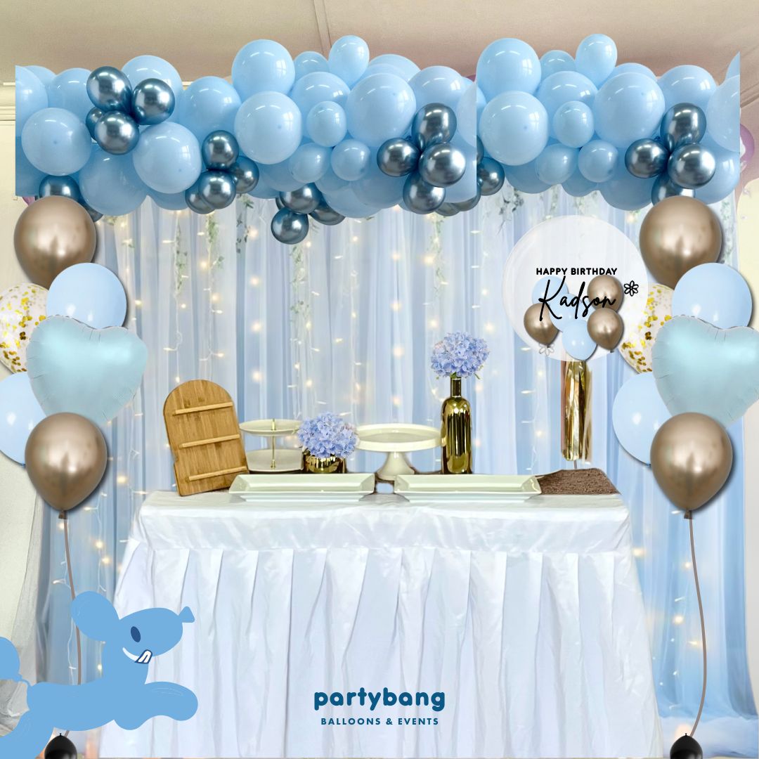 3x3m Curtain Backdrop & Table Setup with Balloon Garland