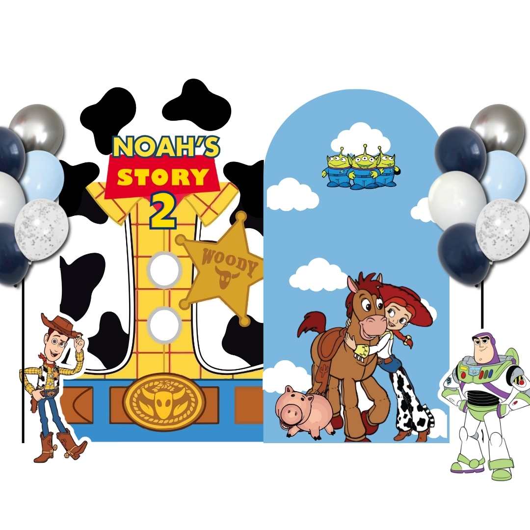 Custom Theme Foam Backdrop Set-up with Helium Balloons Deluxe B (Two Boards with Standee)