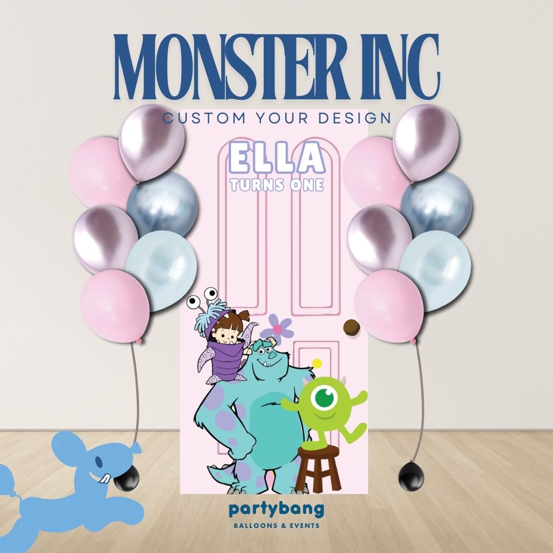 Monster Inc Custom DIY Theme Foam Backdrop with Helium Balloons