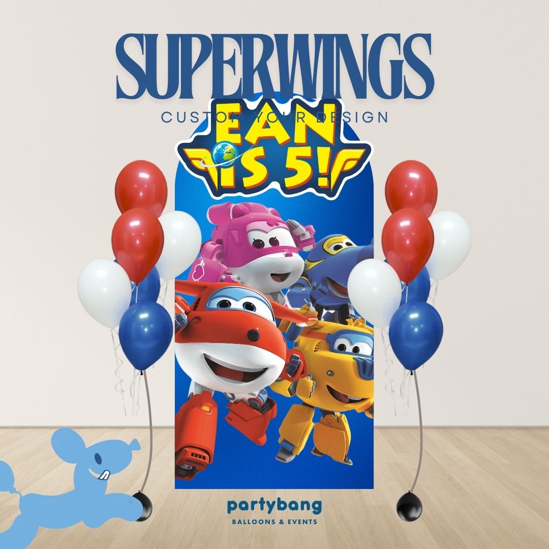 Superwings Custom DIY Theme Foam Backdrop with Helium Balloons