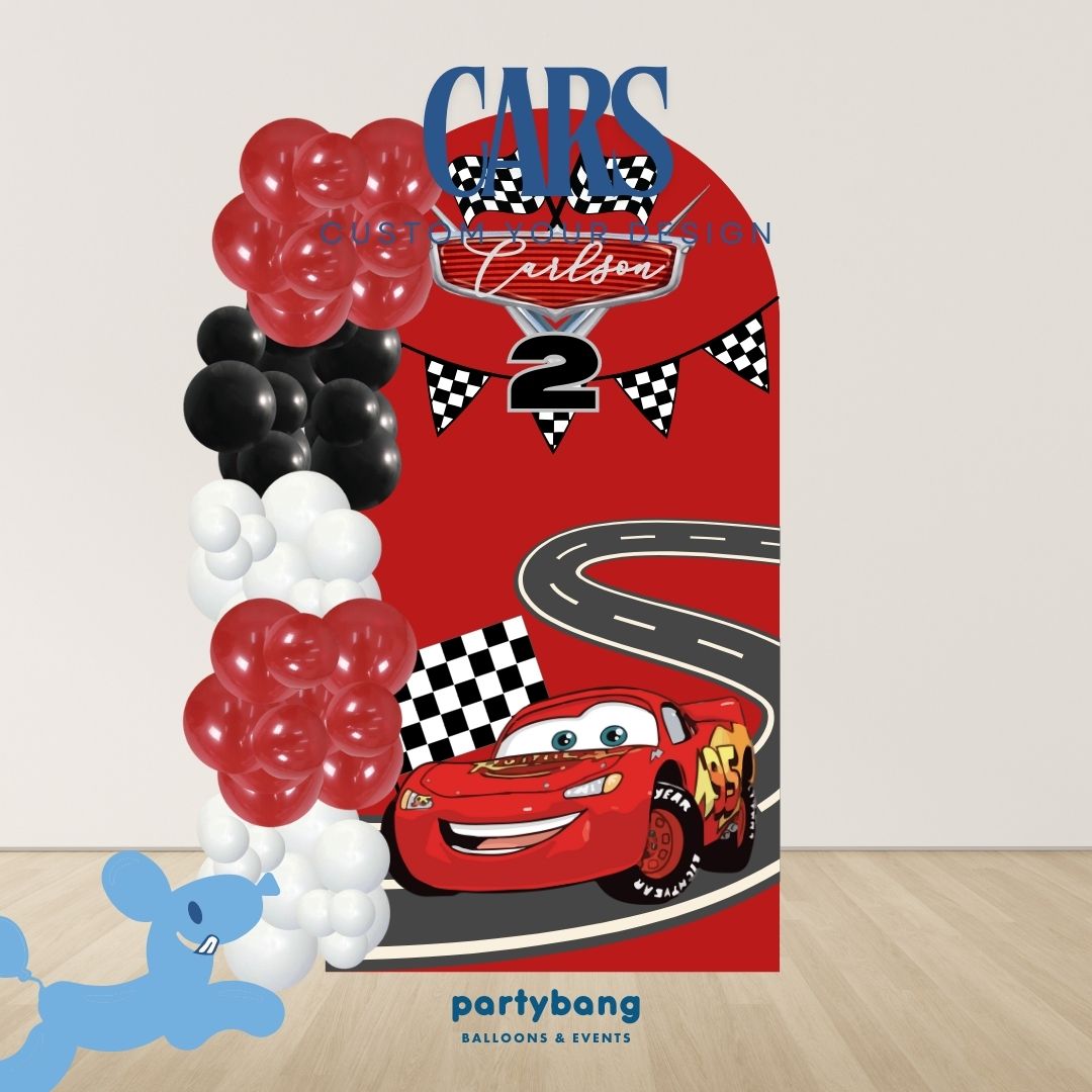 Cars Kids Theme Backdrop Setup with Balloon Garland (One Board)