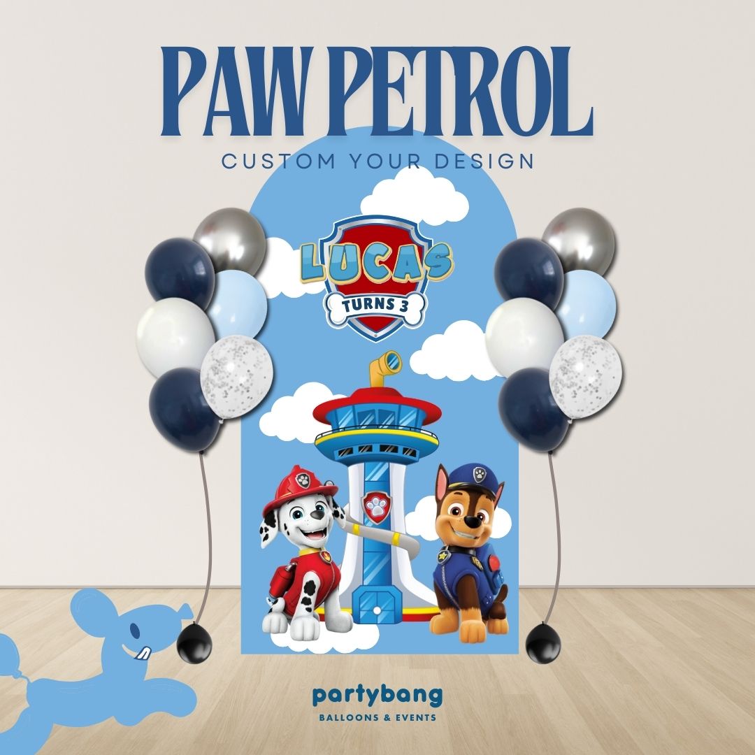 Paw Petrol Custom DIY Theme Foam Backdrop with Helium Balloons