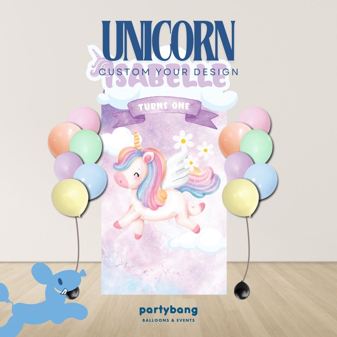Unicorn Custom DIY Theme Foam Backdrop with Helium Balloons