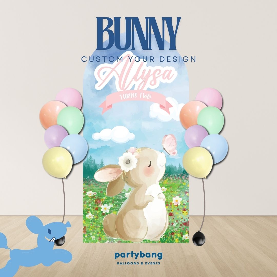 Bunny Custom DIY Theme Foam Backdrop with Helium Balloons