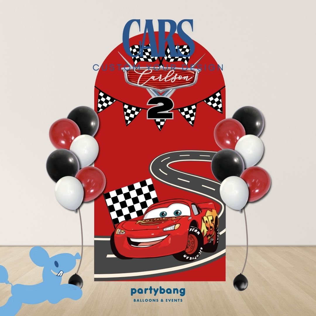Cars Custom DIY Theme Foam Backdrop with Helium Balloons