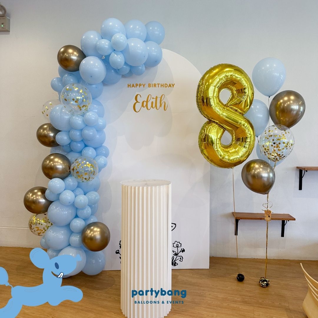 Plain Foamboard Arch Backdrop Setup with Balloon Garland (One Board w Pedestal)