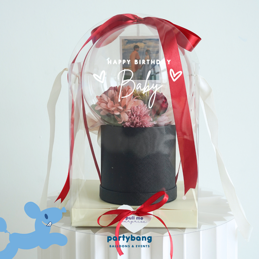Everlasting Flower Custom Photo & Money Flower Plastic Dome Gift Box (Scarlet)