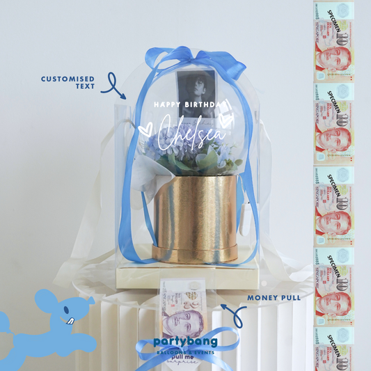 Everlasting Flower Custom Photo & Money Flower Plastic Dome Gift Box (Maya)