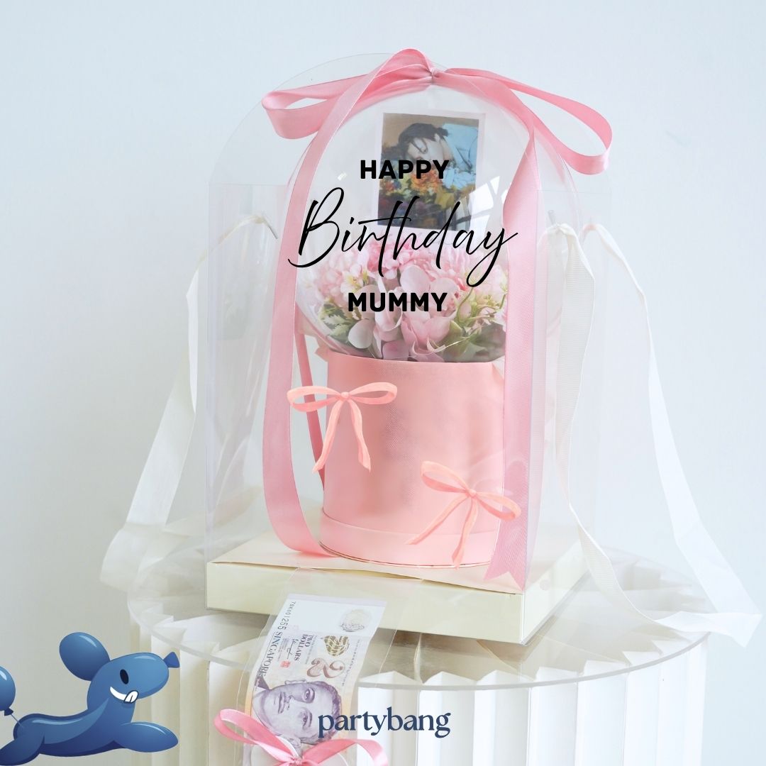 Everlasting Flower Custom Photo & Money Flower Plastic Dome Gift Box (Pink)