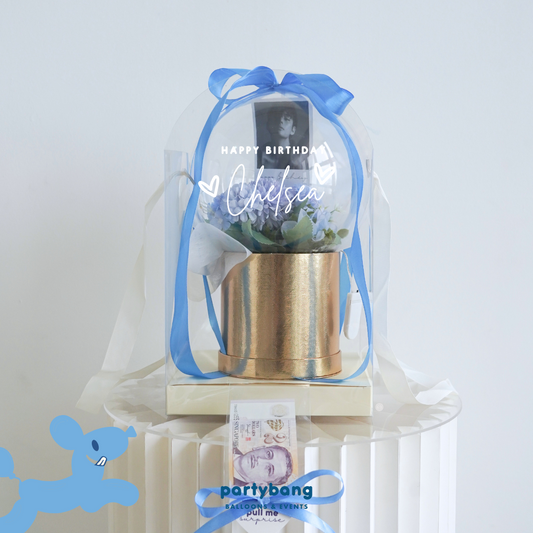 Everlasting Flower Custom Photo & Money Flower Plastic Dome Gift Box (Maya)
