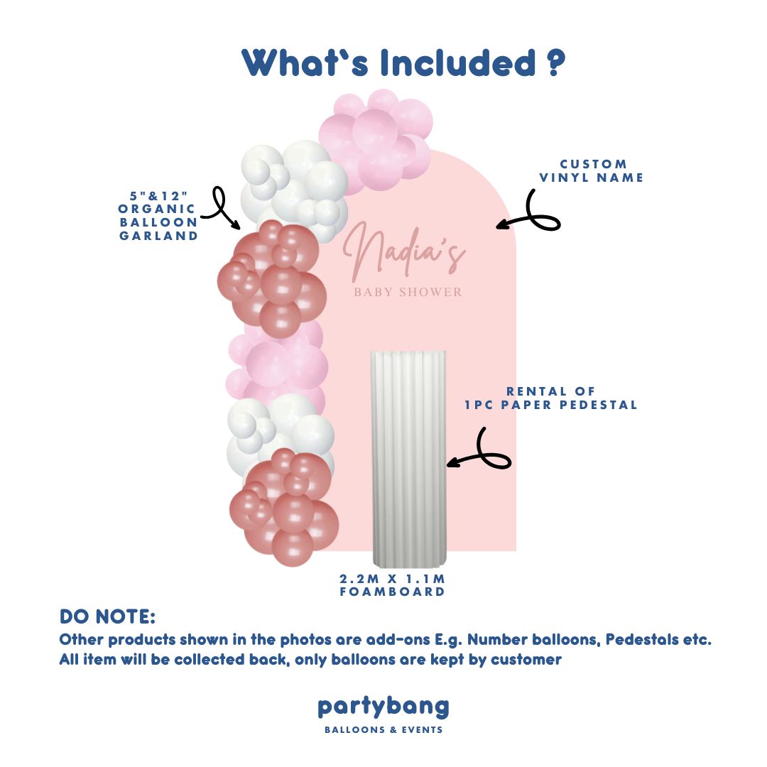 Plain Foamboard Arch Backdrop Setup with Balloon Garland (One Board w Pedestal)