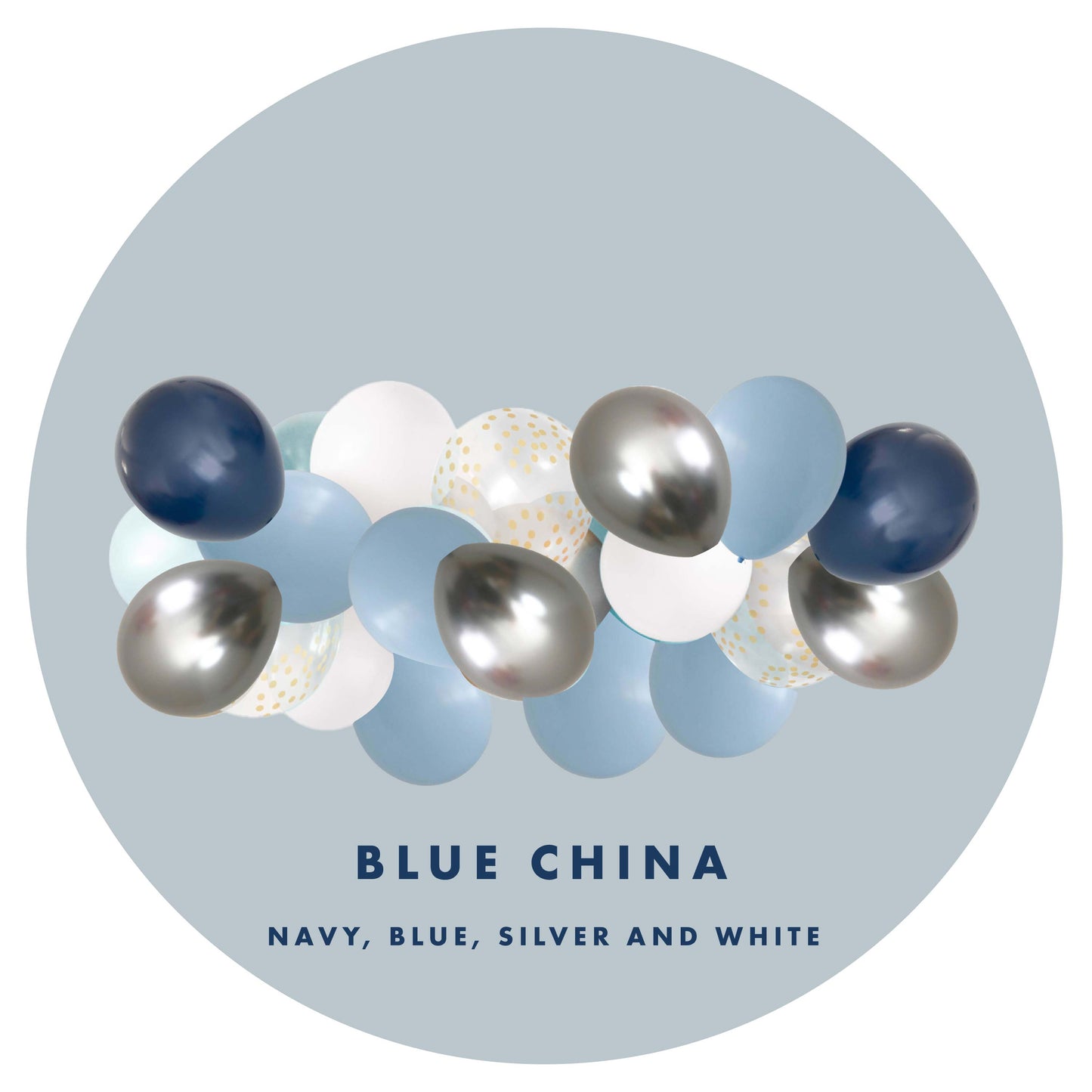 Balloon Garland Blue China - Navy, Blue, Silver and White