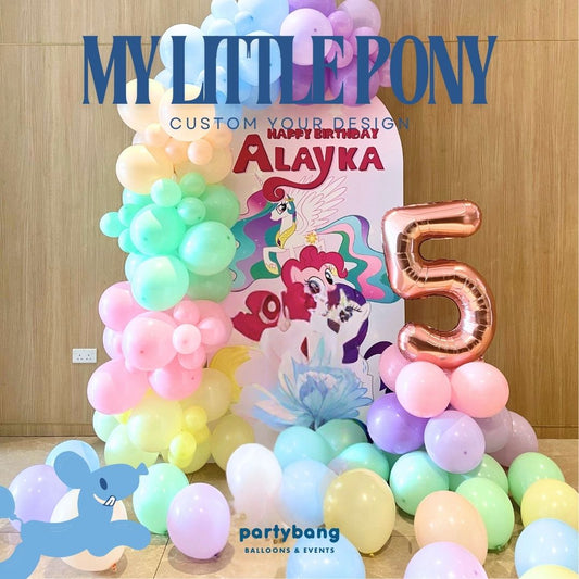 My Little Pony Kids Theme Backdrop Setup with Balloon Garland (One Board)