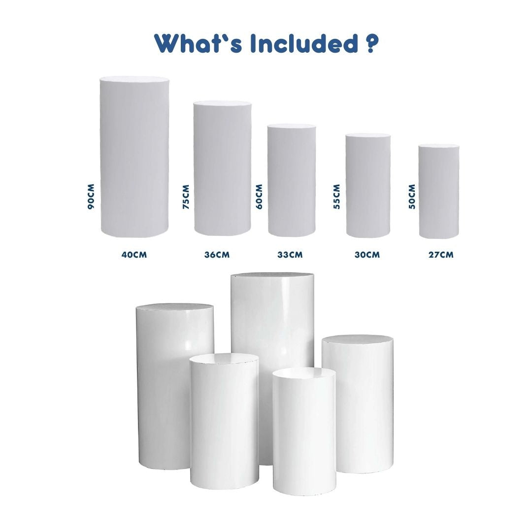 5pcs White Metal Round Pedestal Table [4 Days Rental]