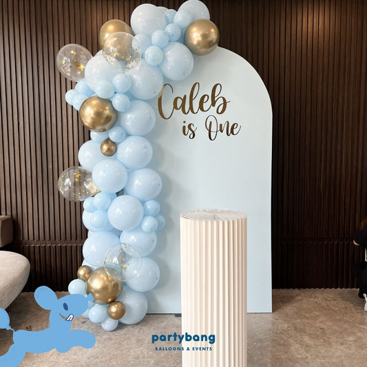 Plain Foamboard Arch Backdrop Setup with Balloon Garland (One Board w Pedestal)