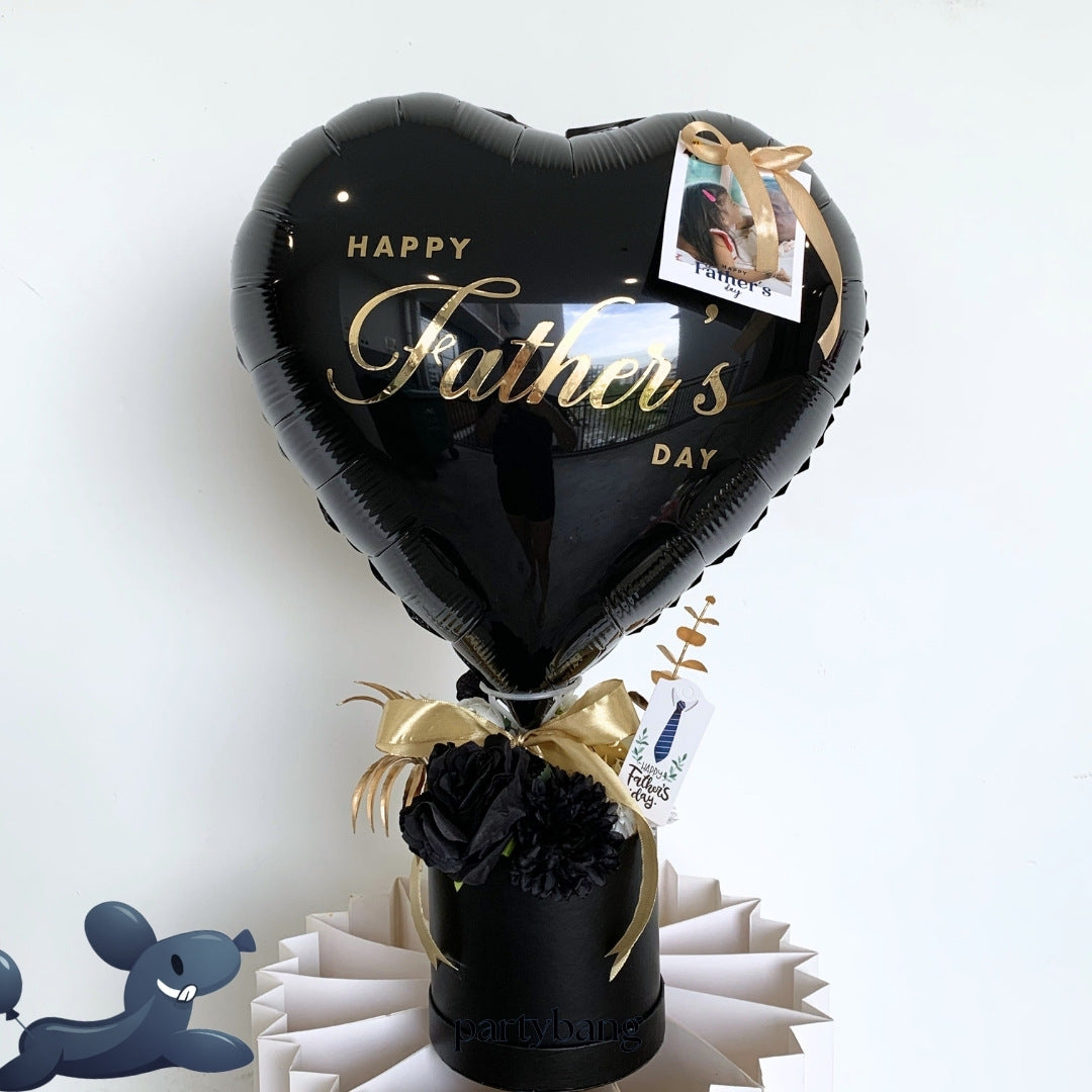 [Normal Air Inflated] Father's Day Black Heart with Faux Flower Black Gift Box