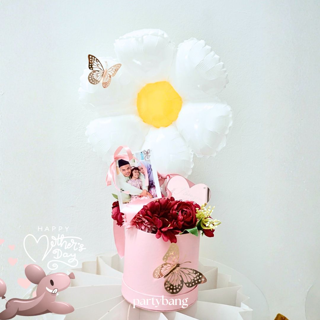 [Normal Air Inflated] Mother's Day Daisy Butterfly Red Faux Flower Gift Box