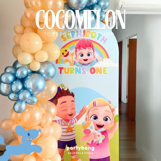 Cocomelon Kids Theme Backdrop Setup with Balloon Garland (One Board)