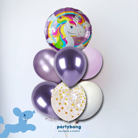 [Helium Inflated] 7pcs Balloon Cluster (Rainbow Purple Unicorn)