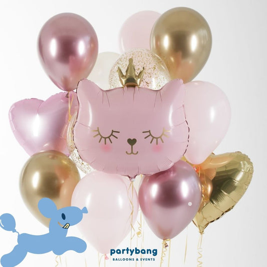 [Helium Inflated] Pink Cat Birthday Balloons Kids Party_Shop By Picture (13pcs)