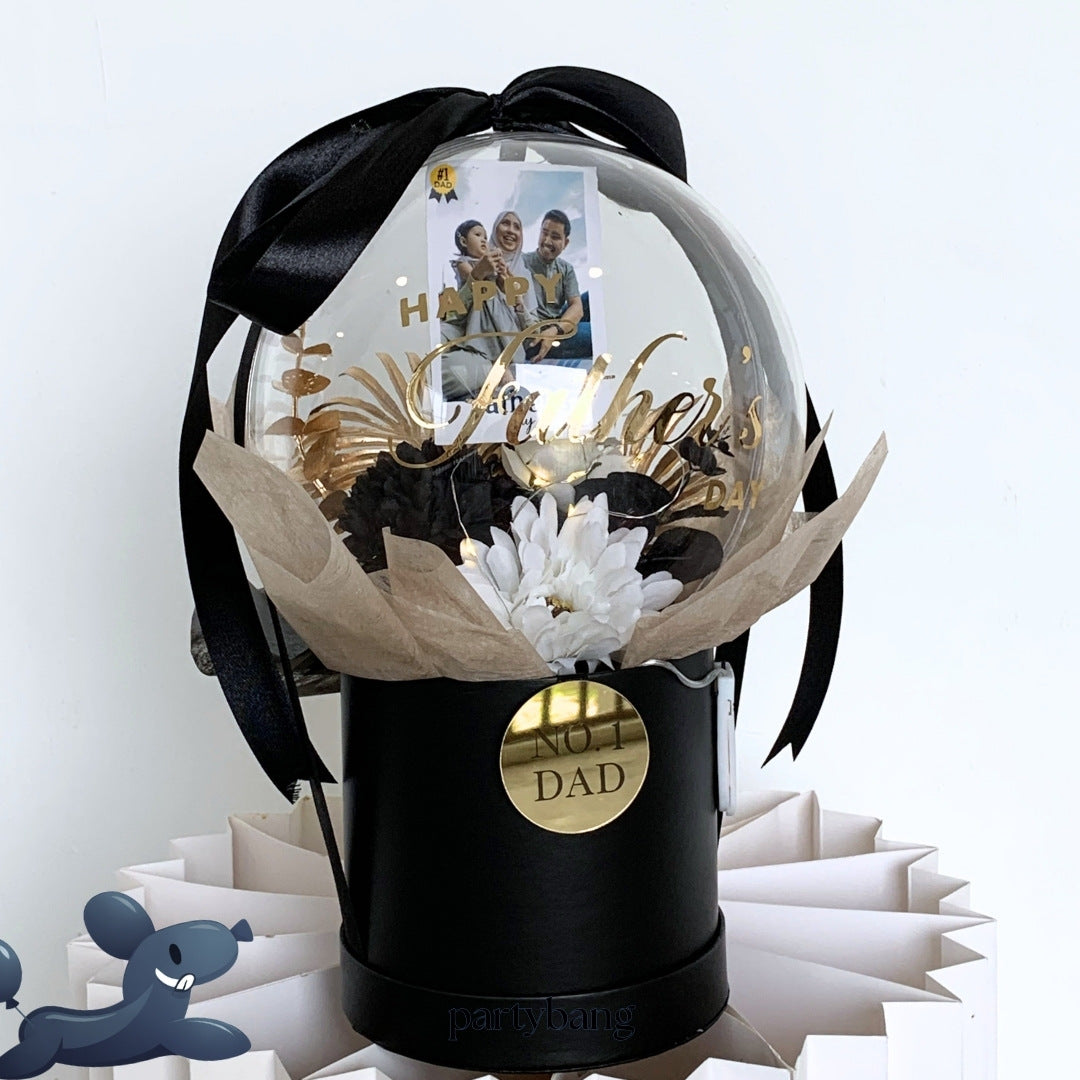 Father's Day Photo & Pink Faux Flower Round Dome Surprise Gift Box Money Pull