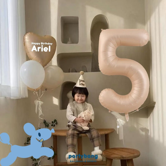 [Helium Inflated] Custom Retro Birthday Number Balloons Hearts Korean Latex Party (5pcs)