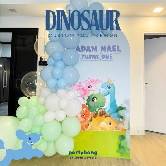 Dinosaur Kids Theme Backdrop Setup with Balloon Garland (One Board)