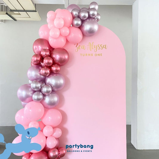 Plain Foamboard Arch Backdrop Setup with Balloon Garland [Pink]