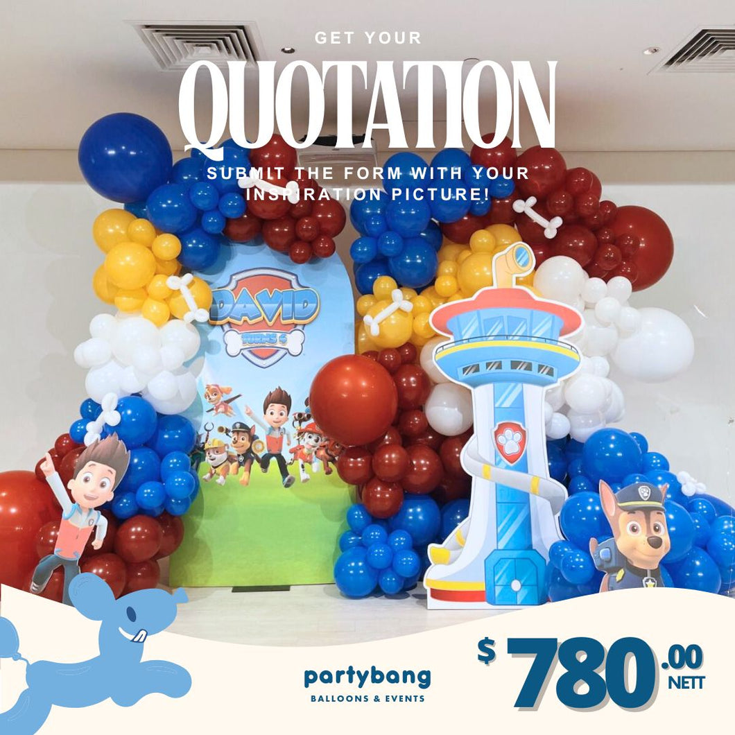 [Enquiry Form] Paw Petrol Theme Foam Backdrop Set-up with Balloon Garland Deluxe (Two Board + Standees)