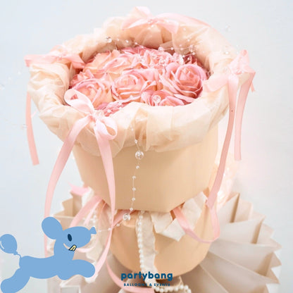 Ribbon Pearl Blush Faux Floral Bouquet for Valentine's Day