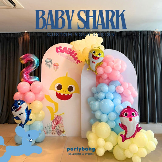 Baby Shark Kids Theme Backdrop Setup with Balloon Garland (Two Boards)