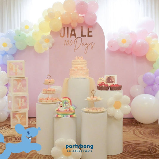 Plain Foamboard Arch Backdrop Setup with Balloon Garland [Three Boards]