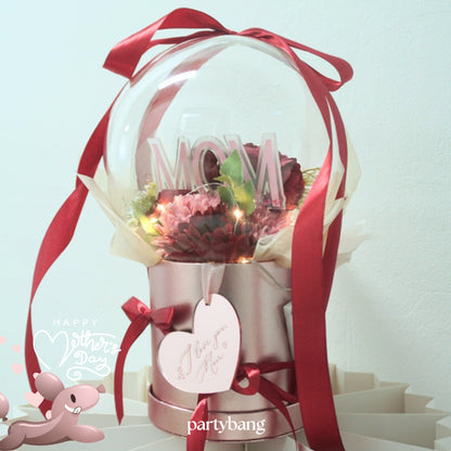 Mother's Day MOM Red Faux Flower Round Dome Gift Box Money Pull Surprise