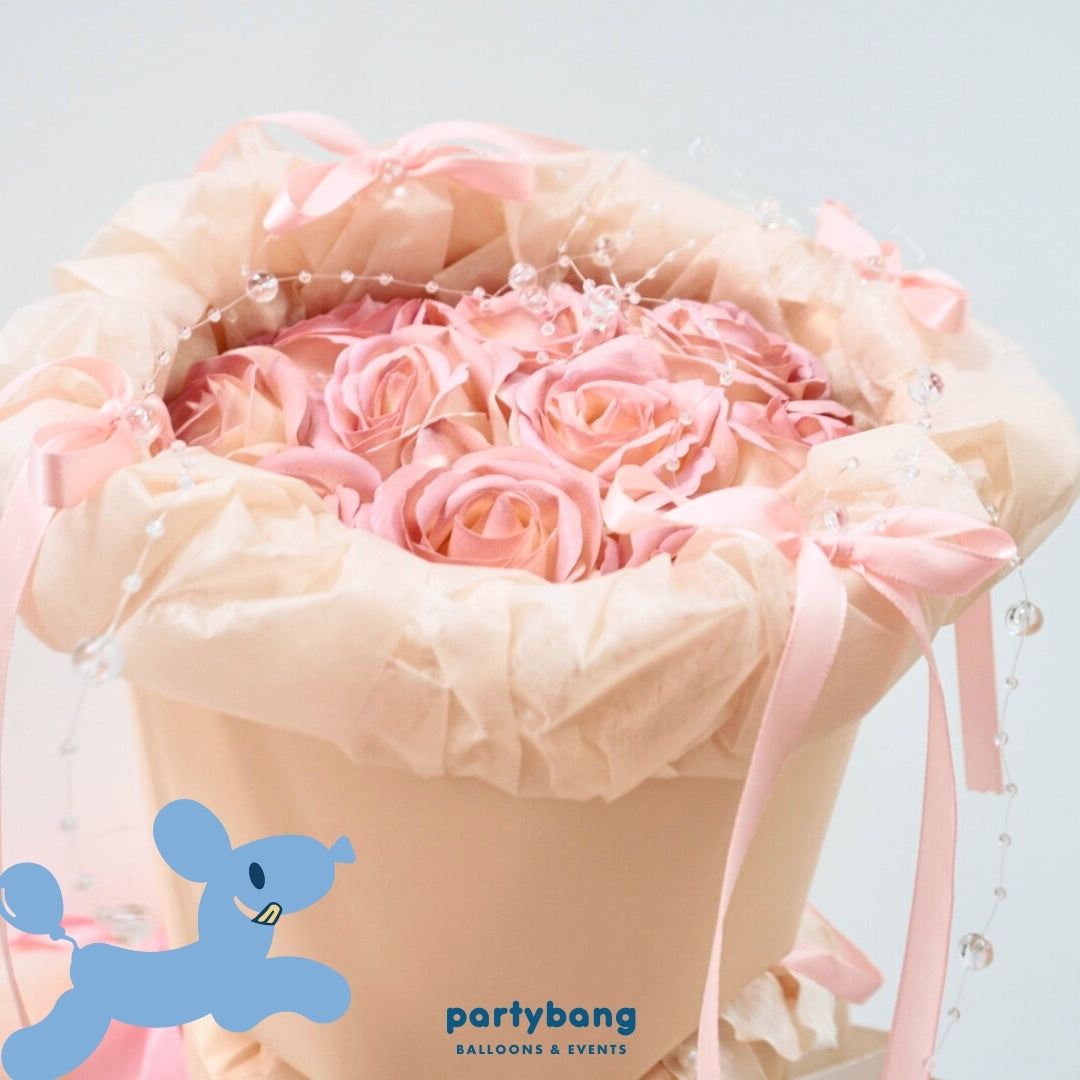 Ribbon Pearl Blush Faux Floral Bouquet for Valentine's Day