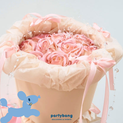 Ribbon Pearl Blush Faux Floral Bouquet for Valentine's Day
