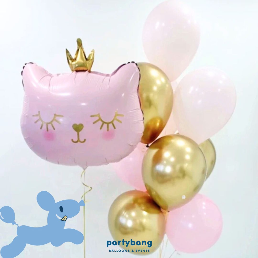 [Helium Inflated] Pink Cat Birthday Balloons Kids Party_Shop By Picture (11pcs)