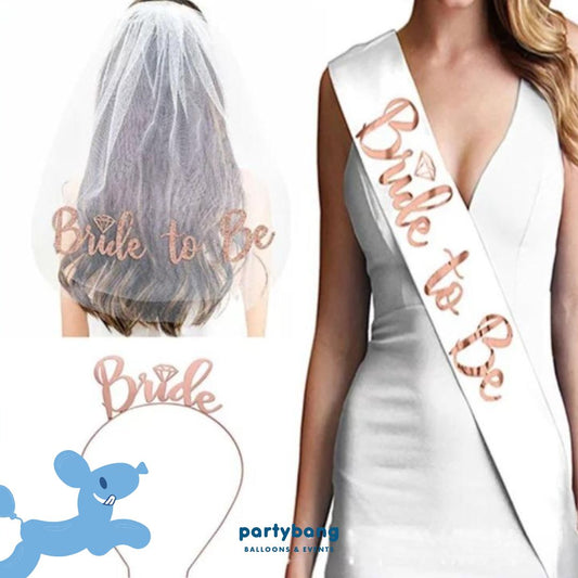 Bride To Be Sash & Headband & Veil Tiara Set Bridal Shower Bachelorette Party